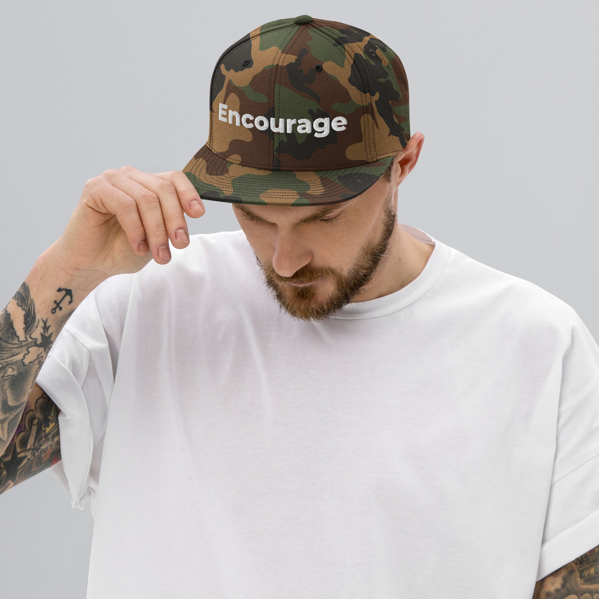 Black Encourage embroidered classic snapback hat from E429 Encourage Brand